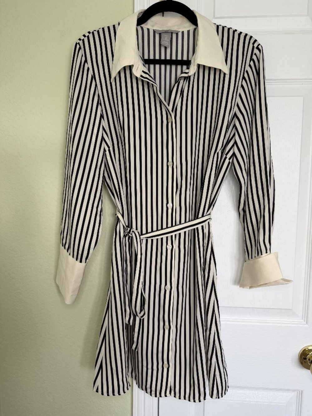 Black & White Striped Shirt Dress with Belt | Size M - Picture 1 of 8